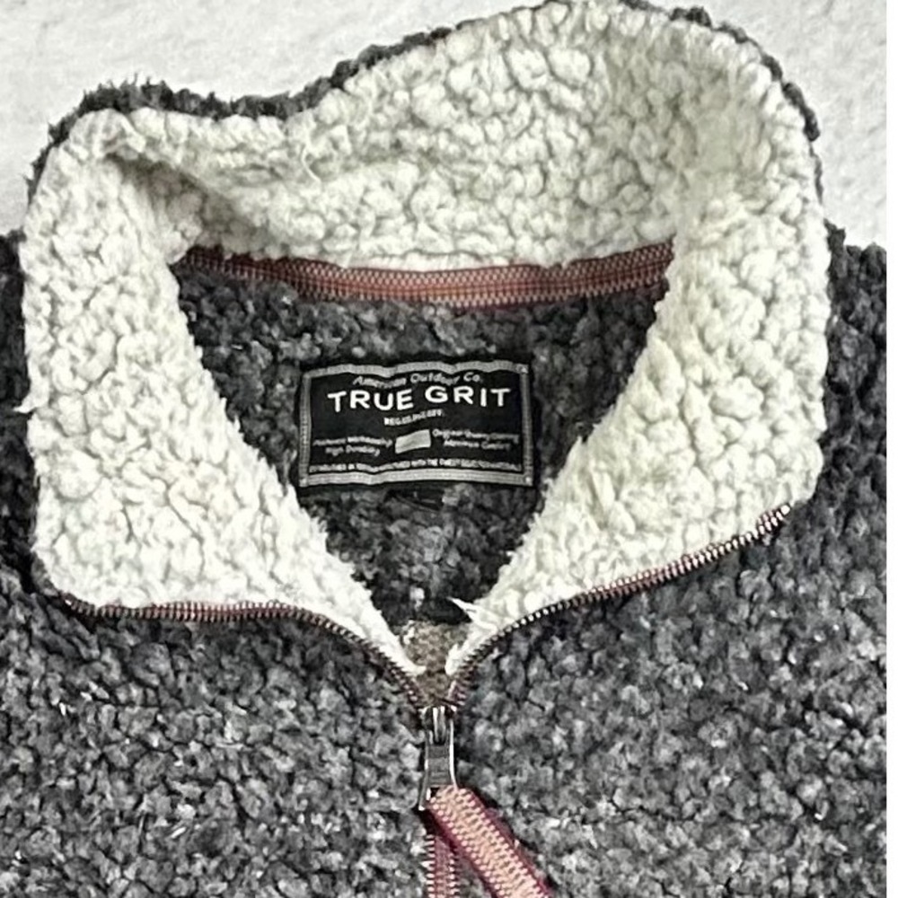 True Grit Mens Frosty Tipped Sherpa Fleece Quarter Zip Pullover Gray Large
